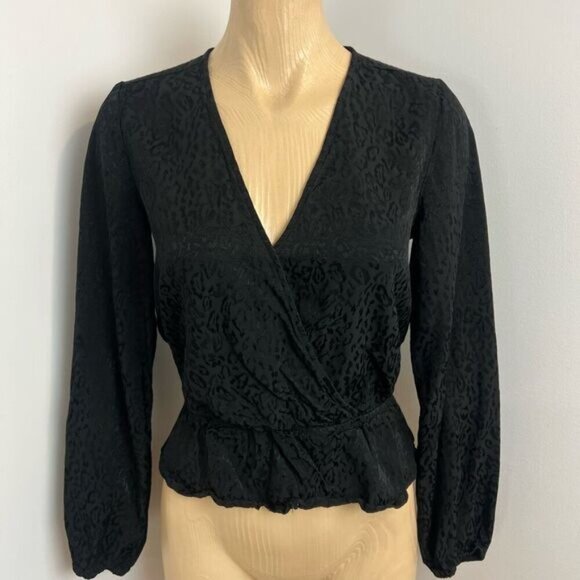 Buffalo David Bitton Womens S Black Animal V Neck Long Sleeve Blouse Top Blouse - Picture 6 of 15